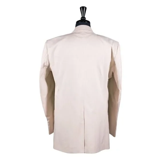 Mens Blazer Beige Striped Cotton Dress Formal Suit Jacket Wedding Sport Coat 44R